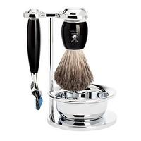 Muhle VIVO Black 4 Piece Gillette Fusion Shaving Set with Pure Badger Hair Shaving Brush
