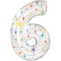 multi coloured number 6 sparkly foil balloon