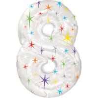 Multi-coloured Number 8 Sparkly Foil Balloon