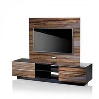 Munich Wooden TV Stand In Black Glass Top With Background Plate