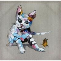 Multicoloured Cat and Butterfly Canvas (Set of 4)