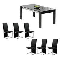 Munich Black Gloss 180cm Dining Table with 6 Tempo Chairs