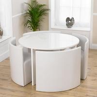 Munich High Gloss White Round Table with 4 Chairs