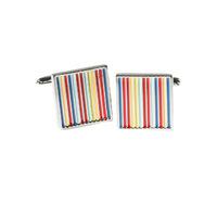 Multi Colour Stripe Square Chrome Cufflinks