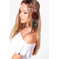 Multi Feather Hair Chain - brown