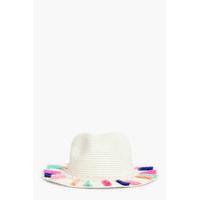 multicolour tassel straw fedora cream