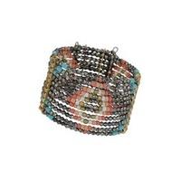 Multi-Coloured Tribal Beaded Pattern Cuff Bracelet