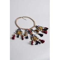 Multi Jewel And Tassle Necklace