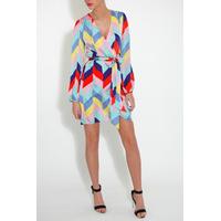 Multi-Coloured Geometric Print Wrap Dress