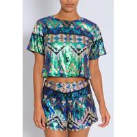 Multi Blue Sequin Co-Ord Top