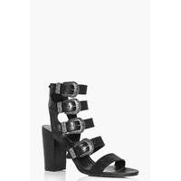 multi buckle gladiator flared heel black