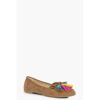 Multi Colour Tassel Moccasin - tan