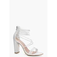 multi strap block heel white