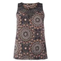Multi Coloured Busty Fit Lace Insert Printed Top, Black