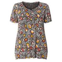 multi coloured floral pintuck top black