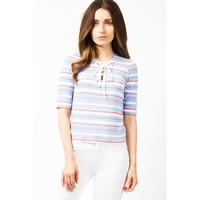 MULTI STRIPE LACE UP TEE