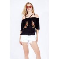 MULTI STRAP EMB BARDOT BLOUSE