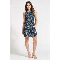 Multi-Coloured Neon Botanical Print Tea Dress