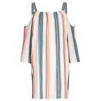 Multi-Coloured Stripe Print Cold Shoulder Shift Dress