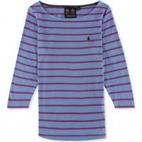 Musto Lucy 3/4 Length Sleeve Striped Tee, Bali Blue/Bright Rose, 10