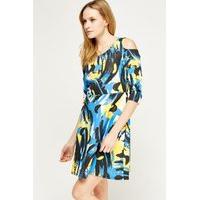 Multi Print Cold Shoulder Dress