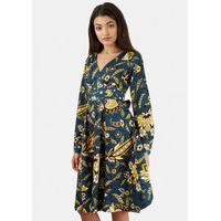 Multi Floral Printed Long Sleeve V-Neck Dress
