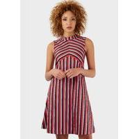 Multi High Collar Stripe Dress