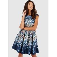 Multi Floral Tie Back Pleated Skirt Dress