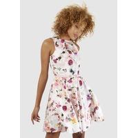 Multi Floral Skater Dress with Pink Belt