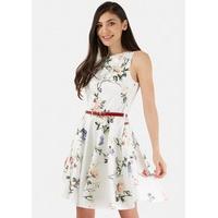 Multi Floral Belted Skater Dress