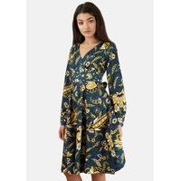 Multi Floral Printed Long Sleeve V-Neck Dress