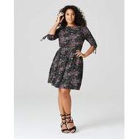 Multi Floral Print Ruched Sleeve Dress