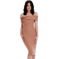 Multi Way Bardot Neckline Midi Dress - Tan