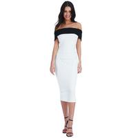 Multi Way Bardot Neckline Midi Dress - Cream