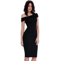 multi way bardot neckline midi dress black