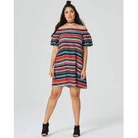 multi off the shoulder bardot dress