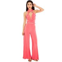 multi tie deep v jumpsuit coral