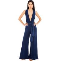 multi tie deep v jumpsuit navy