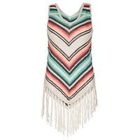 Multi-Coloured Stripe Pattern Fringe Vest