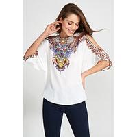 multi coloured tribal necklace print cold shoulder blouse