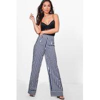 Multi Stripe Wide Leg Trousers - navy