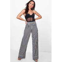 Multi Stripe Wide Leg Trousers - black