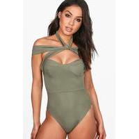 Multi Strap Halter Bodysuit - khaki