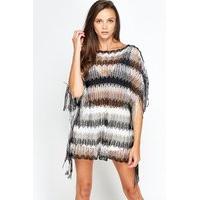 Multi Striped Tassel Poncho