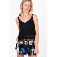 multi colour crochet tassel hem vest black