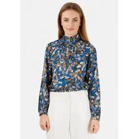 Multi Floral Long Sleeve Zip Front Blouse