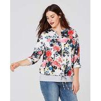 Multi Floral Zip Front Bomber Blouse