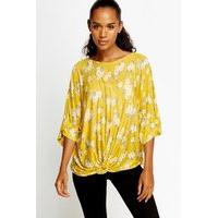 Mustard Print Twist Knot Top