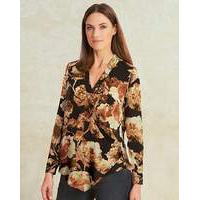 mulberry print wrap front drape blouse