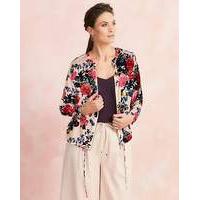 multi floral zip front bomber blouse